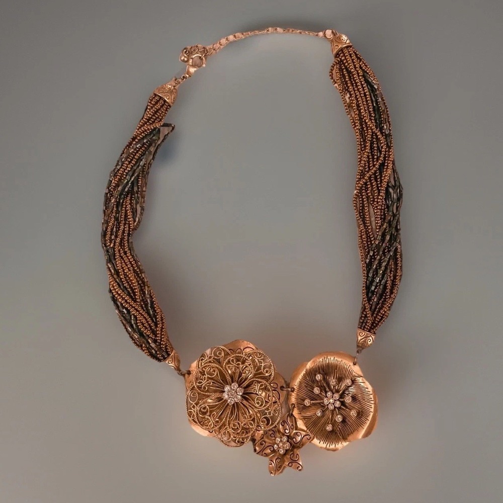 Necklace Women's Beautiful Beaded Gold & Brown Costume Jewelry